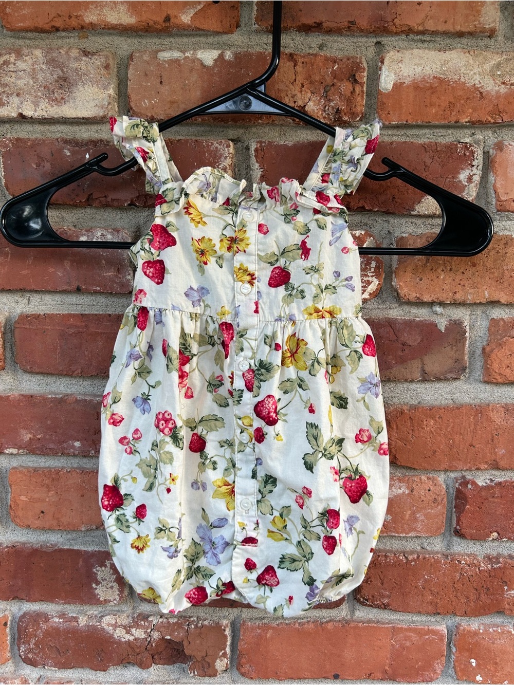 Ralph Lauren Baby Girls Cream Floral Strawberry Romper 6M Ruffles
